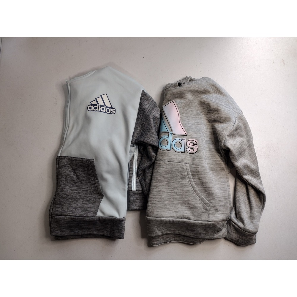 Adidas Kids Hoodie Bundle‎ Size 6 Full Zip Jacket and Pullover Grey Blue 2pc Set